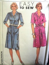 9146 BUTTON DOWN ELASTIC WST FLARE DRESS,BELT PATTERN 16-24
